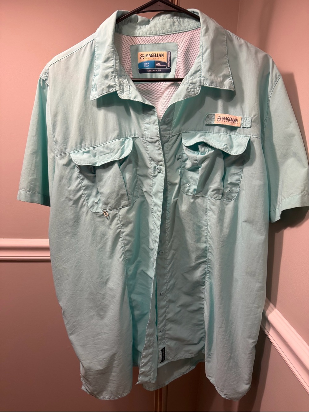 Magellan Outdoors Light Aqua Fishing Jacket with Logo Patch